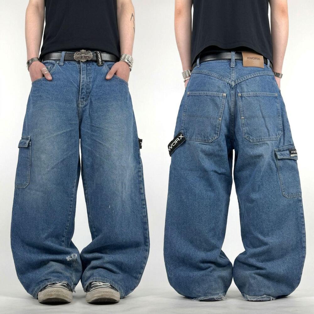 Vintage y2k grunge archive faded stonewash embroidered baggy jeans